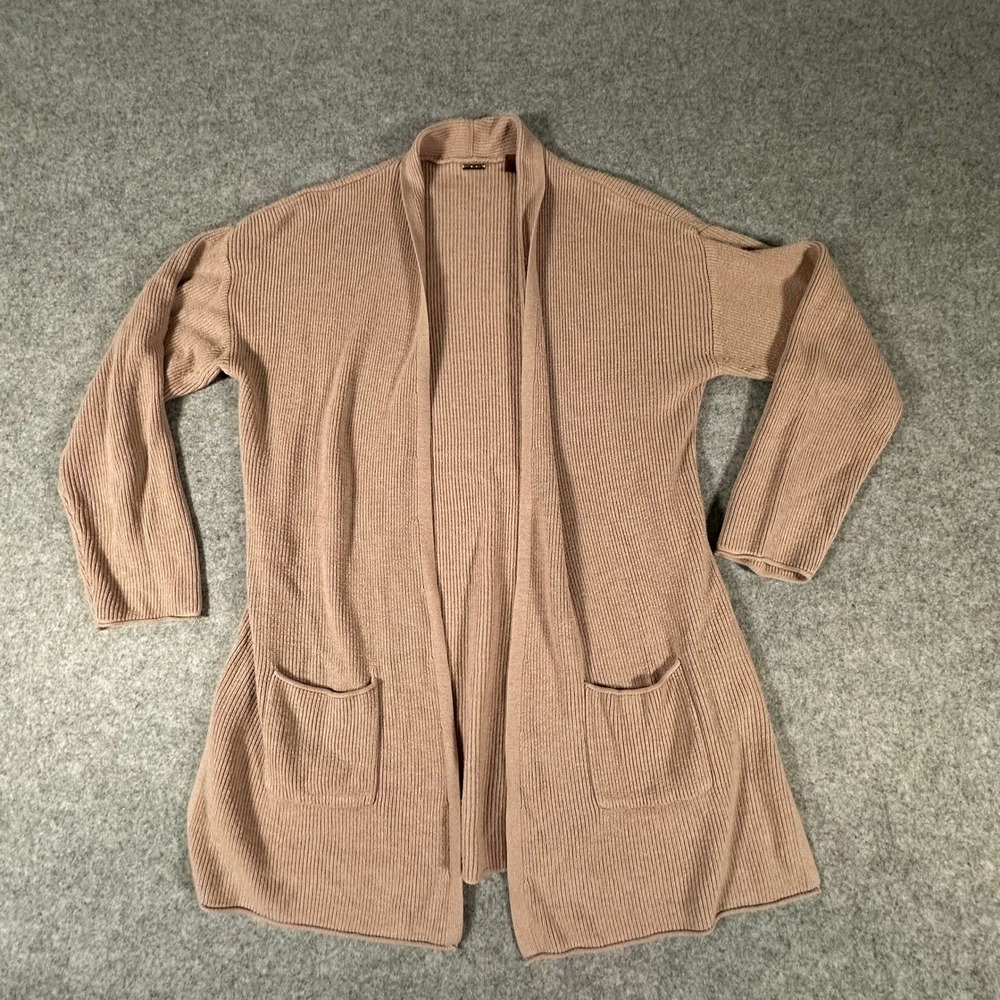Tahari Cardigan Sweater Womens Large Pink Ribbed Cashmere Blend Open Front